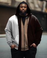 Men's Plus Size Casual Classic Color Block Graphic Zip Hoodie